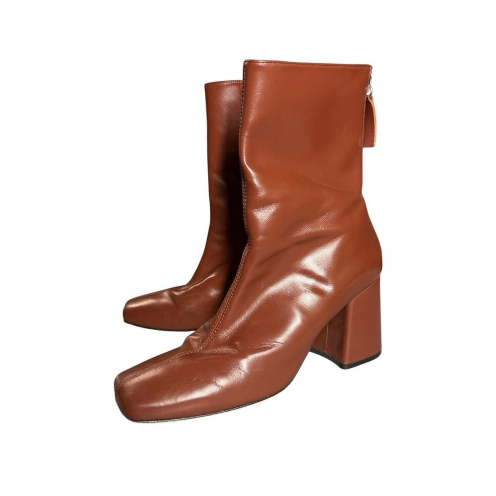About Arianne Red Brown Chestnut Leather Square Toe Nico Heeled Boots 39 / US 9 - Picture 4 of 14